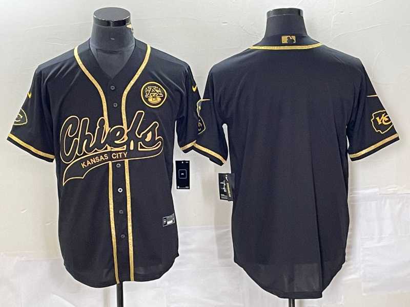 Mens Kansas City Chiefs Blank Black Gold Cool Base Stitched Baseball Jersey